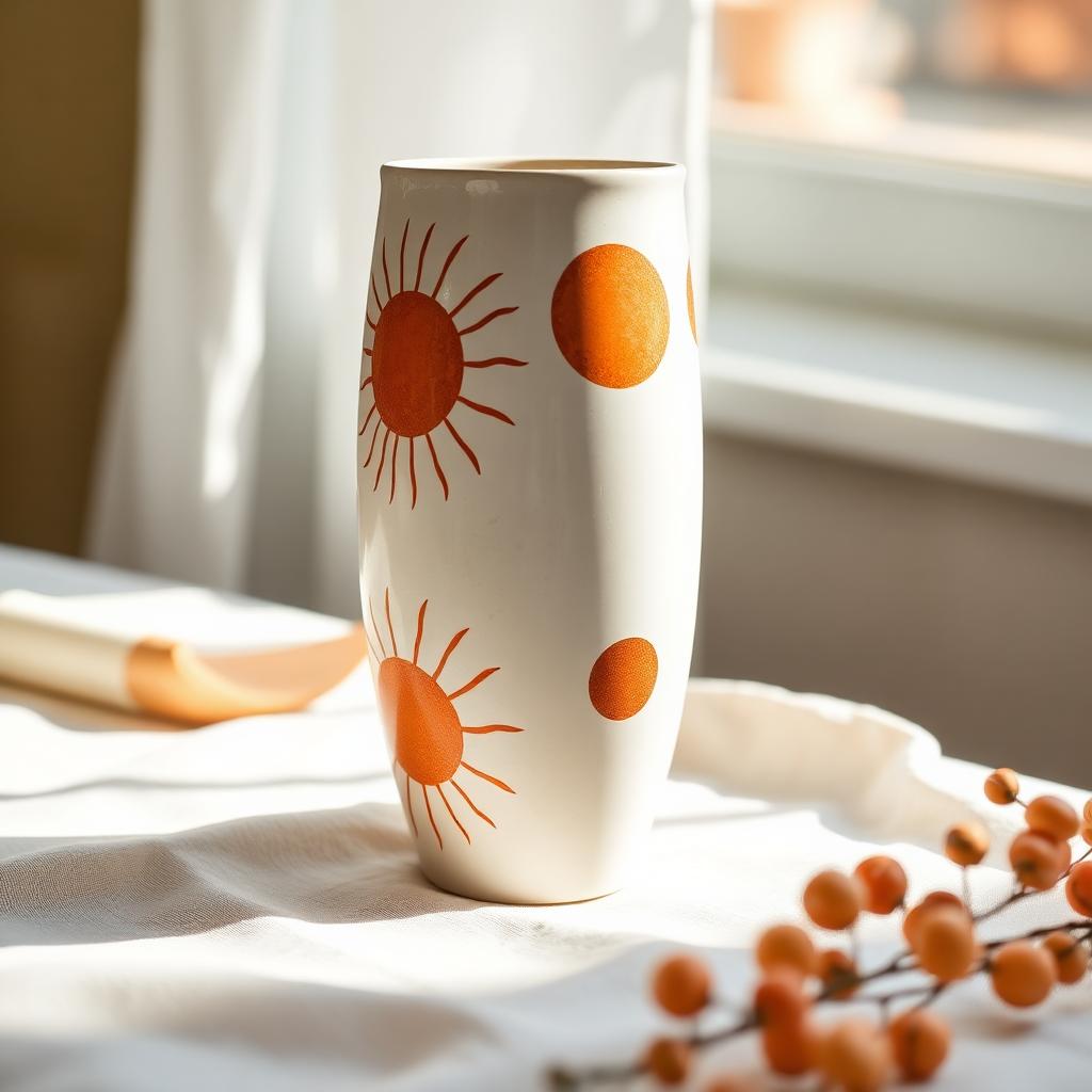 Handbemalte Vase mit Sonnen- und Mondmotiven
